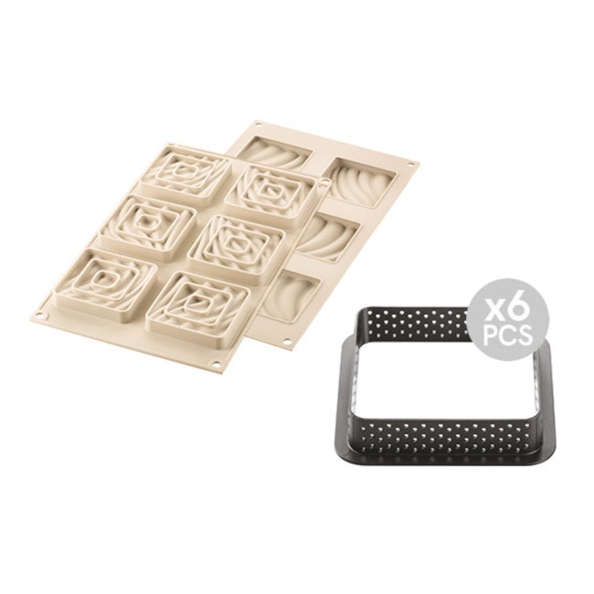 Foto detallada de kit Mini Tarte Sand de silicona de 17,5 x 30 cm - Silikomart - 6 cavidades