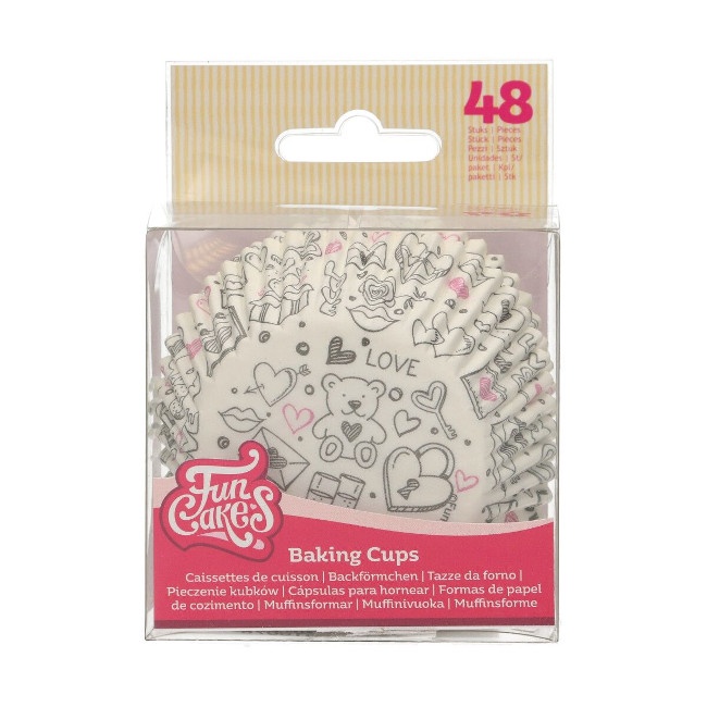 Foto detallada de cápsulas para cupcakes de Love Doodle - FunCakes - 48 unidades
