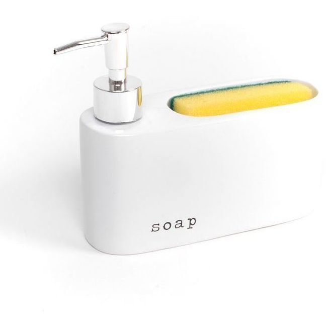 Dispensador jabón con estropajo, blanco