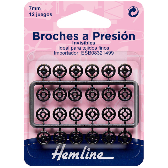 Vista delantera del botones a presión de 0,7 cm de plástico - Hemline - 12 pares en color negro y transparente