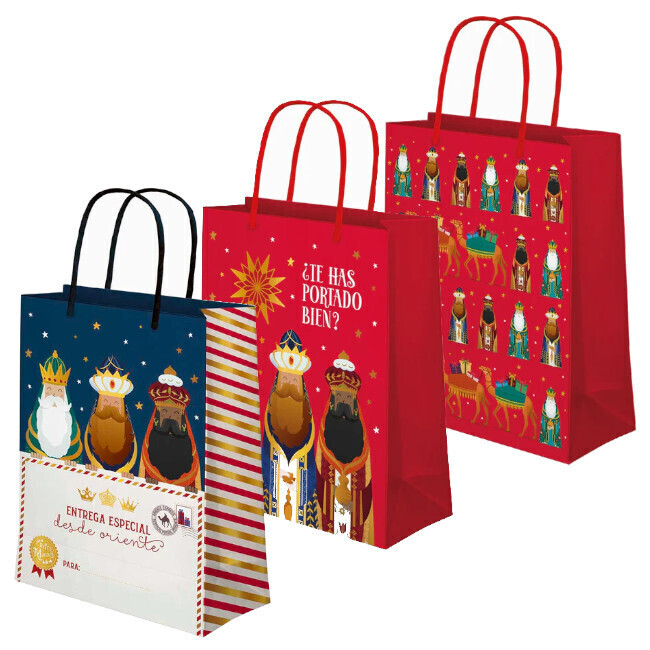 Bolsa regalo de 24 x 18 x 10 cm de Reyes Magos roja - 1 unidad por 1,50 €