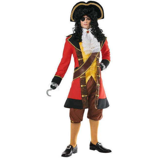 Vista frontal del disfraz de capitán pirata distinguido disponible también en talla XL