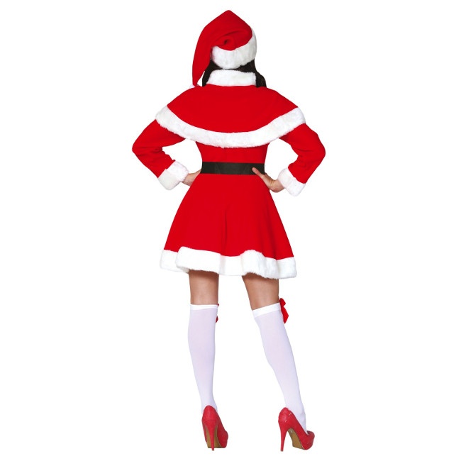 Foto lateral/trasera del modelo de Mamá Noel rojo con capa