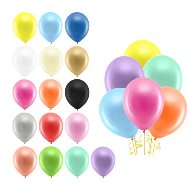 Vista frontal del globos de látex metalizados de 23 cm Rainbow - PartyDeco - 10 unidades en color amarillo, azul, azul naval, blanco, crema, dorado, fucsia, multicolor, naranja, negro, plateado, rojo, rosa, rosa dorado, verde, verde menta y violeta