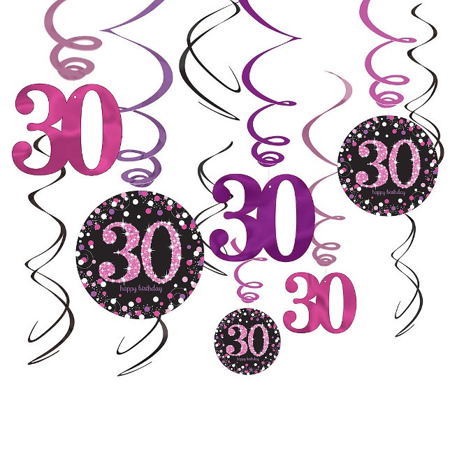 Vista frontal del colgantes decorativos de Pink Birthday - 12 unidades en stock