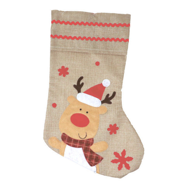 Vista delantera del calcetín de reno navideño de 40 cm en stock