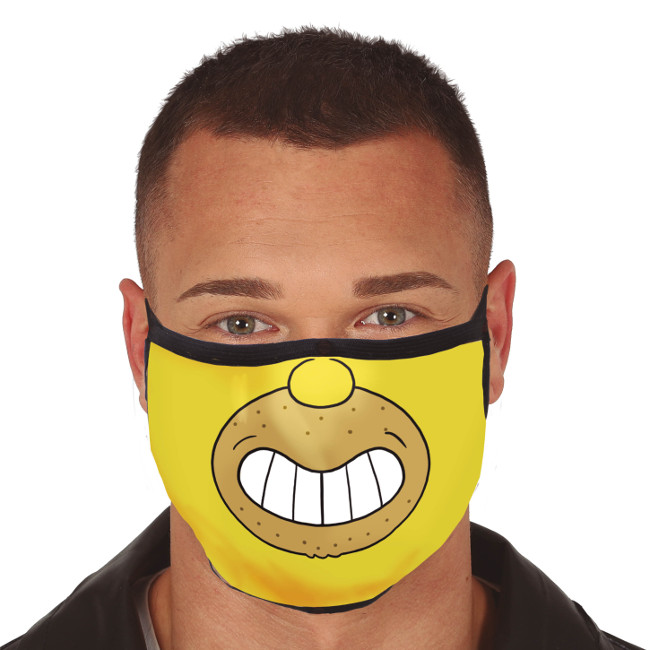 Vista frontal del mascarilla higiénica reutilizable de hombre amarillo en stock