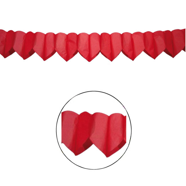 Vista delantera del guirnalda de corazónes rojos de papel - 6 m en stock