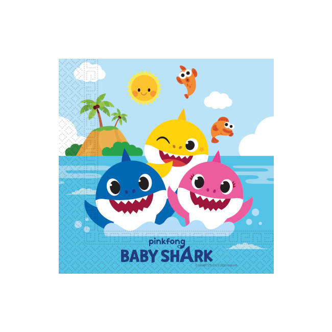 Vista principal del servilletas de Baby Shark family de 16,5 x 16,5 cm - 20 unidades en stock