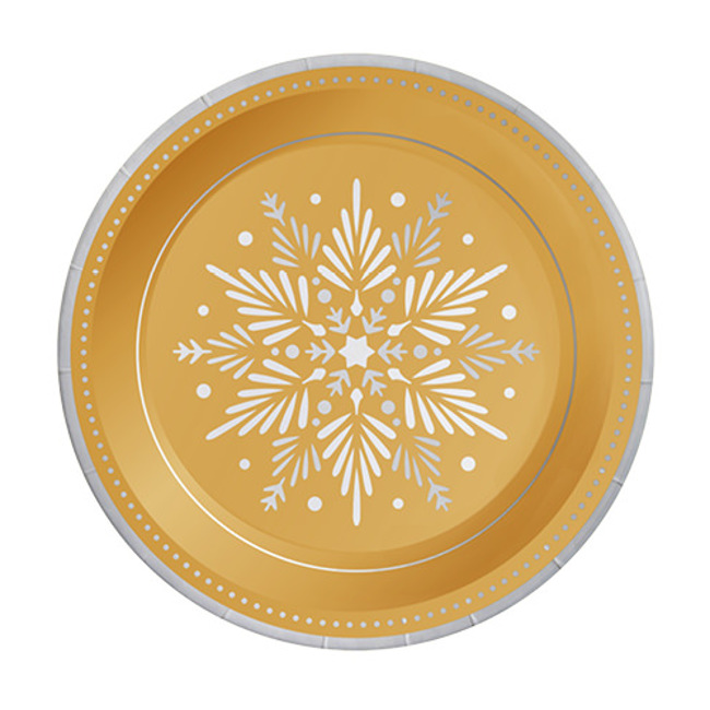 Vista delantera del platos de estrella de Navidad de 23 cm - Maxi Products - 6 unidades en color dorado, plateado y rojo