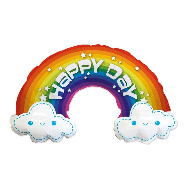 Vista delantera del globo de arcoiris Happy day de 99 x 35 cm en stock