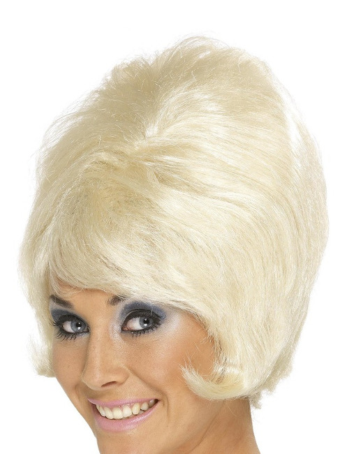Vista frontal del peluca de mujer años 60 en color negro y rubio