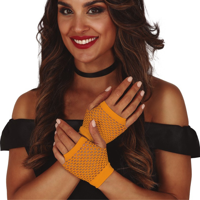 Vista principal del guantes cortos de rejilla de 11 cm en color amarillo, amarillo neón, azul, blanco, fucsia neón, naranja neón, negro, rojo y verde neón