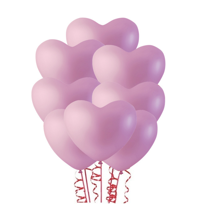 Vista frontal del globos de látex sólidos de 25 cm de corazón - Globos Nordic - 6 unidades en color blanco y rosa
