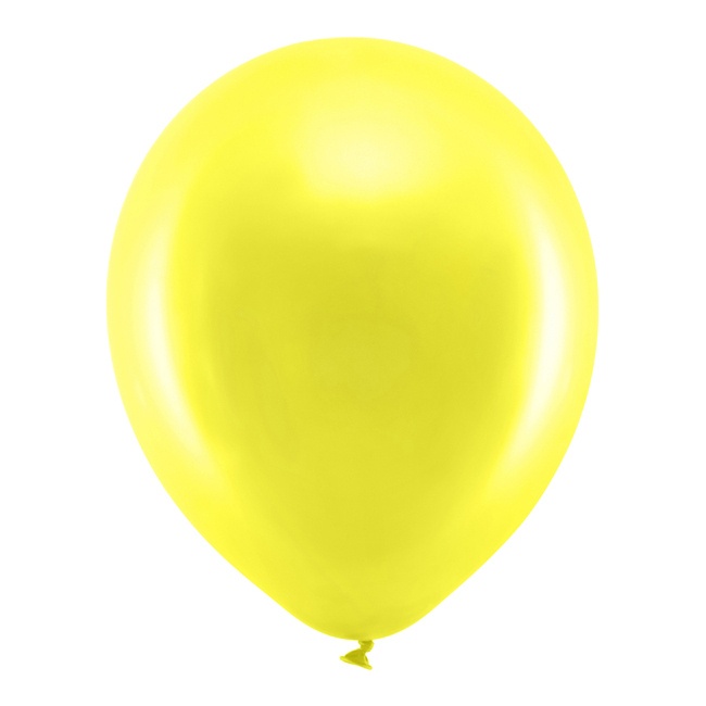 Vista frontal del globos de látex metalizados de 30 cm Rainbow - PartyDeco - 100 unidades en color amarillo, azul, azul naval, blanco, crema, dorado, fucsia, multicolor, naranja, negro, plateado, rojo, rosa, rosa dorado, verde claro, verde menta y violeta
