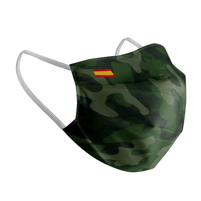 Vista principal del mascarilla higiénica reutilizable de Militar con bandera en stock