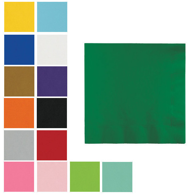 Vista frontal del servilletas de 12,5 x 12,5 cm - Creative Converting - 20 unidades en color amarillo, azul bebé, azul marino, blanco, dorado, lila, naranja, negro, plateado, rojo, rosa, rosa bebé, verde, verde menta y verde oscuro