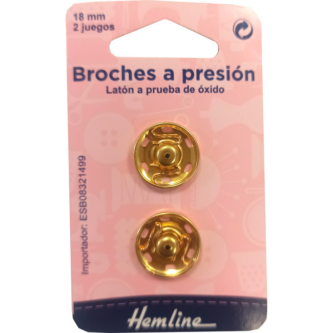 Vista frontal del botones a presión de 1,8 cm dorados - Hemline - 2 pares en stock