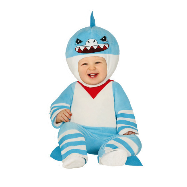 Vista principal del disfraz de Baby Shark azul en tallas 9 a 24 meses