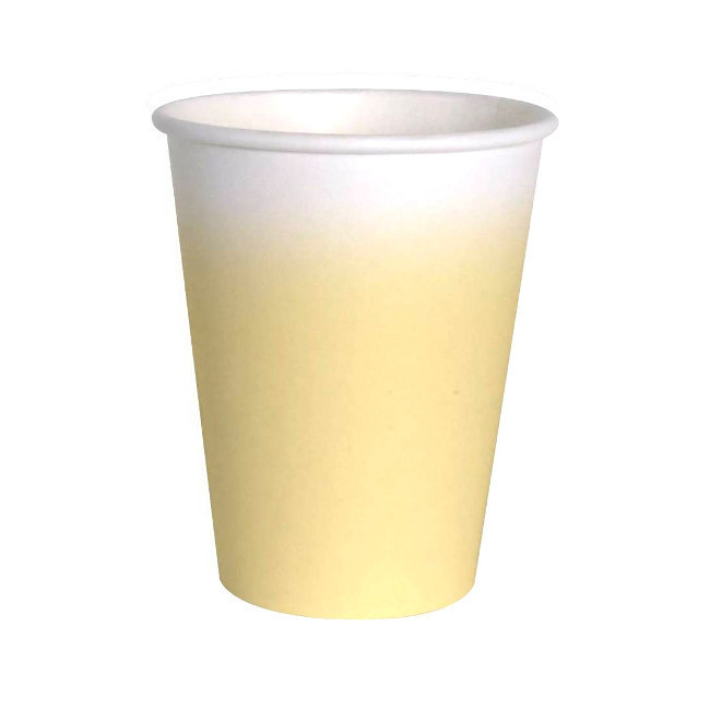 Vista frontal del vasos compostables Meri de 255 ml - 8 unidades en color amarillo, azul, blanco, fucsia, gris, lila, rosa y verde
