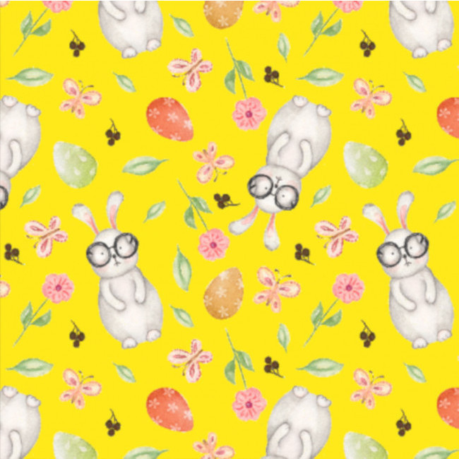 Vista delantera del tela de algodón Conejos Pascal - Indigo en stock