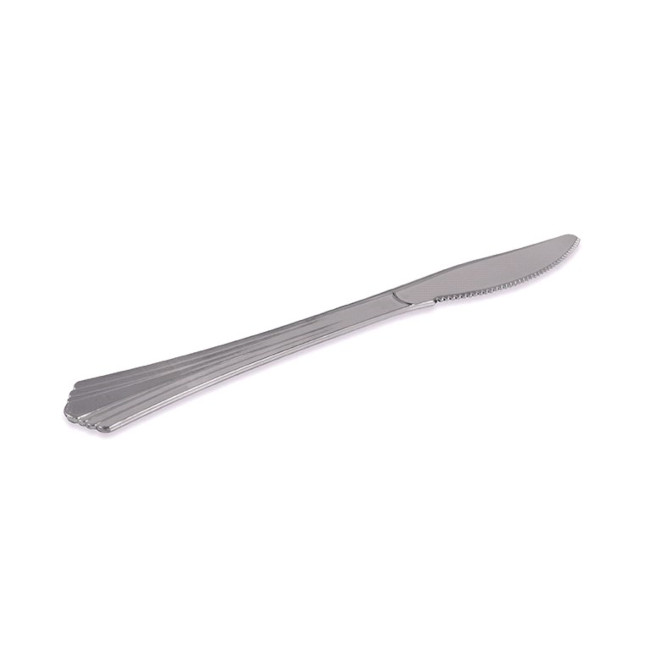 Vista delantera del cuchillos metalizados plateados de 19 cm - Maxi Products - 25 unidades en stock