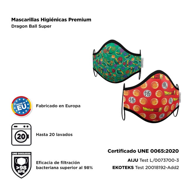Foto detallada de mascarilla higiénica reutilizable de Bola de Dragón roja y verde de adulto - 2 unidades