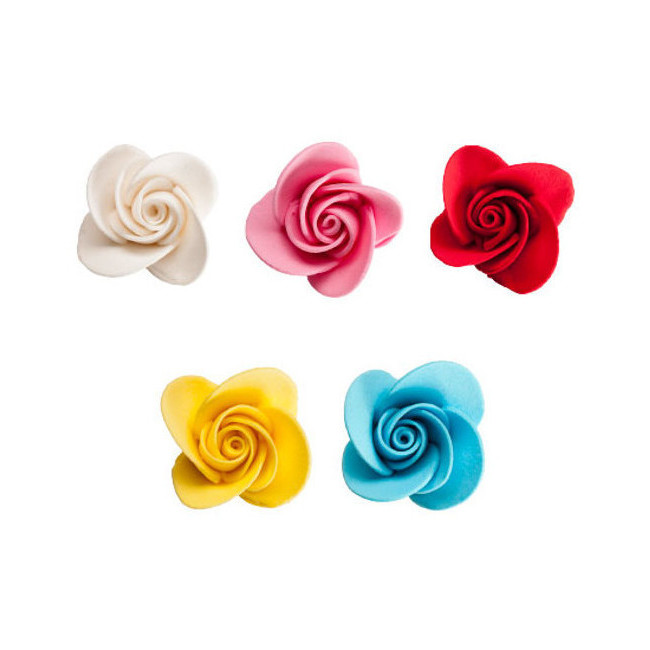 Vista frontal del figuras de azúcar de flores de colores de 5 cm - Dekora - 20 unidades en stock