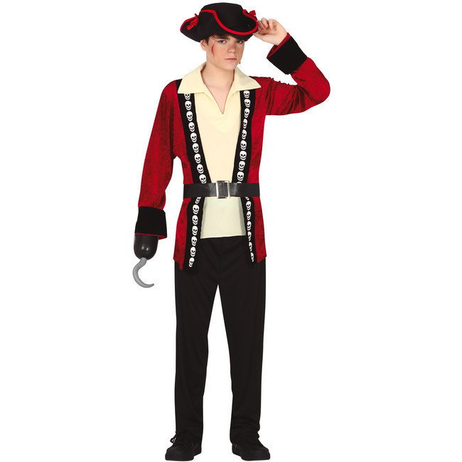 Vista principal del disfraz de pirata calavera juvenil niño