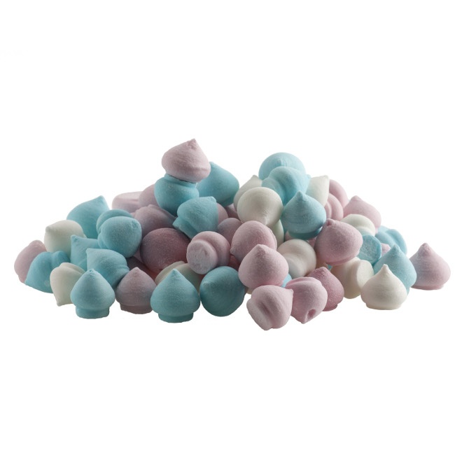 Vista frontal del merenguitos de azúcar de 90 g - Dekora en color azul, blanco, multicolor y rosa