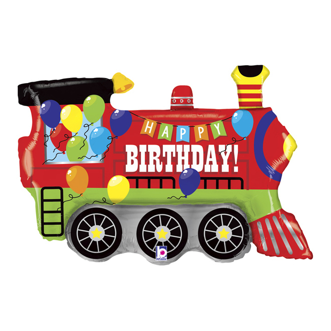 Vista principal del globo de tren Happy Birthday de 94 cm - Grabo en stock