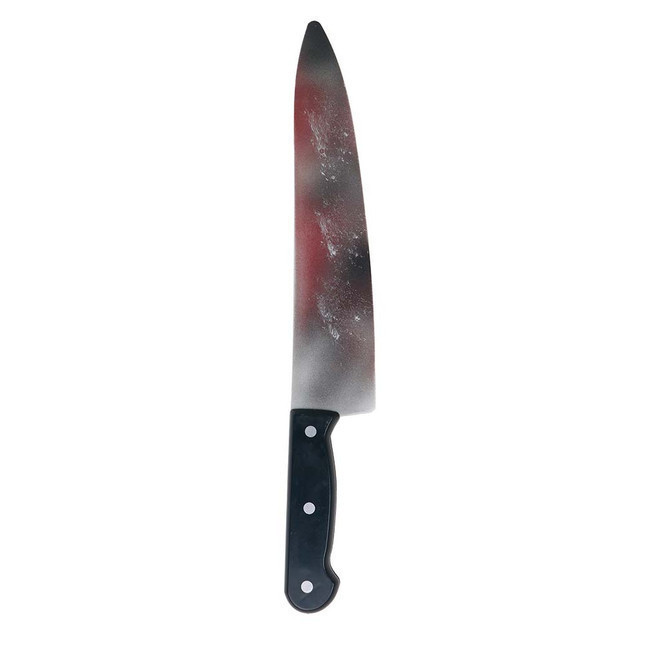 Vista delantera del cuchillo ensangrentado de 38,5 cm