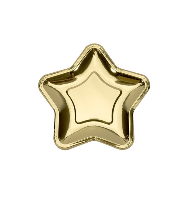 Vista frontal del platos de estrella metalizados de 18 cm - 6 unidades en color dorado, plateado y rosa dorado