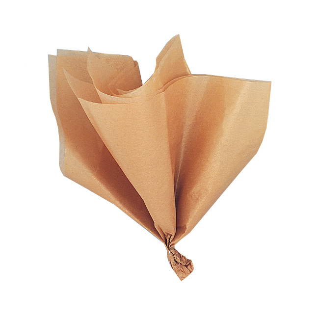 Vista frontal del hojas de papel de seda doradas de 66 x 51 cm - 5 unidades en stock