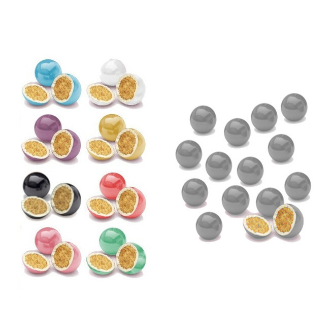 Vista delantera del mini bolas chococranch mini de colores - 450 gr en color azul, blanco, dorado, morado, plata, rojo, rosa y verde