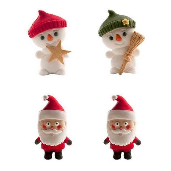Vista principal del figuras de azúcar de Papá Noel y muñeco de nieve 2D de 6 cm - Dekora - 16 unidades en stock