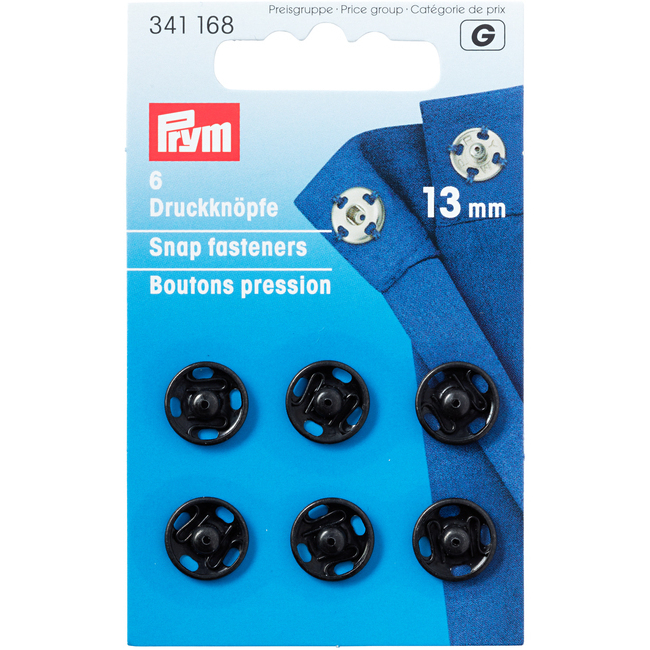 Vista principal del botones a presión de 1,3 cm - Prym - 6 pares en color negro y plateado