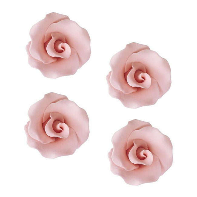 Vista frontal del figuras de azúcar de rosas rosas de 4 cm - Dekora - 36 unidades en stock