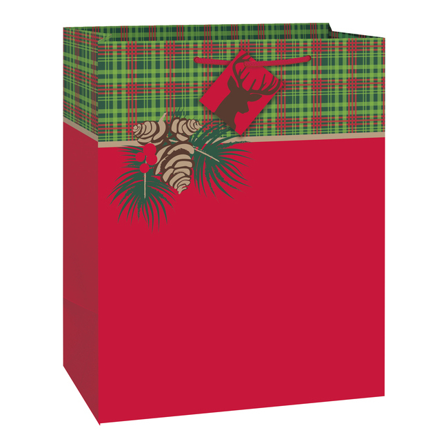 Vista delantera del bolsa de regalo de Navidad roja de 33 x 26,5 x 14 cm - 1 unidad en stock
