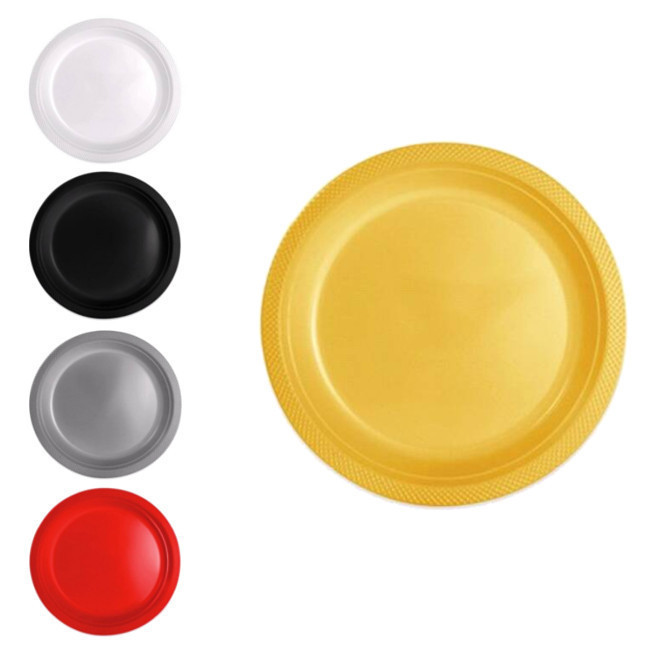 Vista frontal del platos redondos de 26 cm - Maxi products - 10 unidades en color blanco, dorado, negro, plateado y rojo