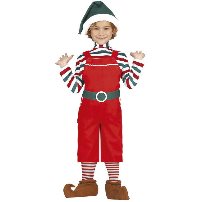 Vista frontal del disfraz de Elfo rojo en tallas 3 a 12 años