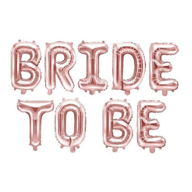 Vista frontal del globo letras Bride to Be rosa dorado de 340 x 35 cm - PartyDeco en stock