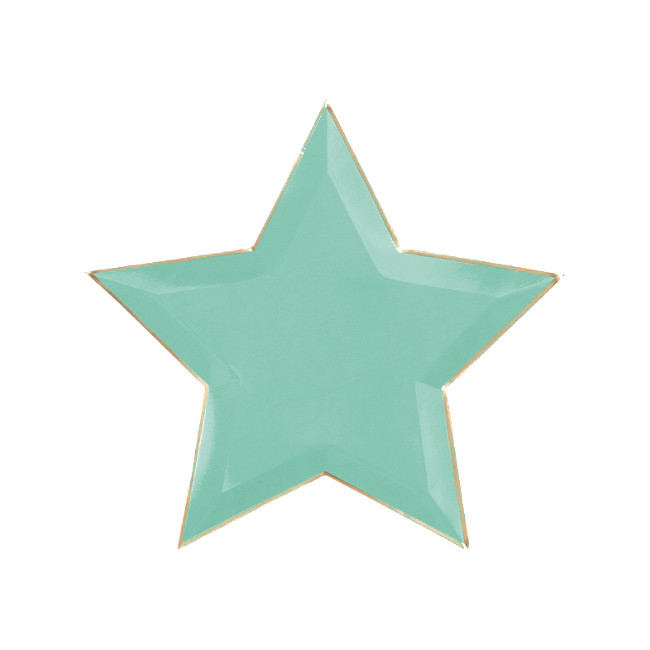 Vista delantera del platos de estrella de 27 cm - 6 unidades en color aguamarina, azul y rosa