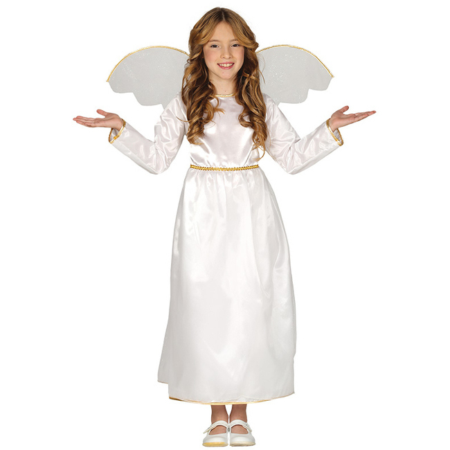 Vista frontal del disfraz de ángel blanco en tallas 3 a 12 años