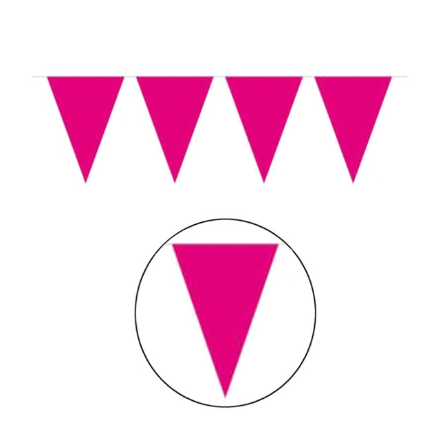 Vista delantera del banderín de triángulos surtidos de 3 m en color amarillo, azul, azul claro, blanco, dorado, multicolor, naranja, negro, plateado, púrpura, rojo, rosa, rosa claro y verde