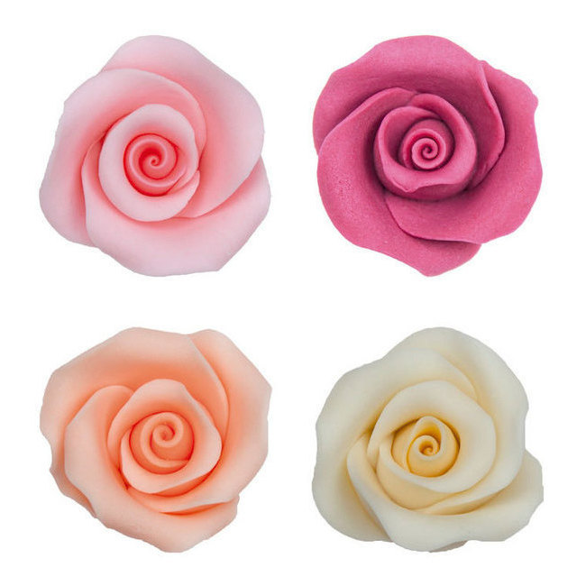 Vista delantera del figuras de azúcar de rosas de colores de 5 cm - Dekora - 10 unidades en stock