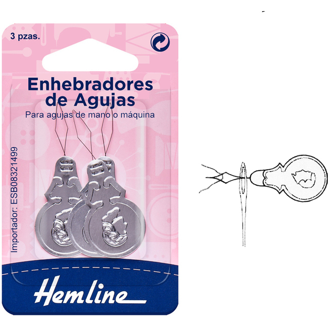 Vista frontal del enhebrador de agujas de coser - Hemline - 3 unidades en stock