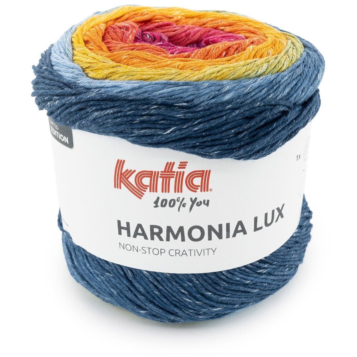 Katia Harmonia Lux Gomitolo 150g/475m - Colore 103 Corallo-Giallo Limone-Petrolio, Con Lurex, Sfumature