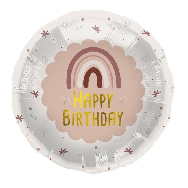 Vista delantera del globo de Arcoiris Boho de Happy Birthday de 45 cm - Folat en stock