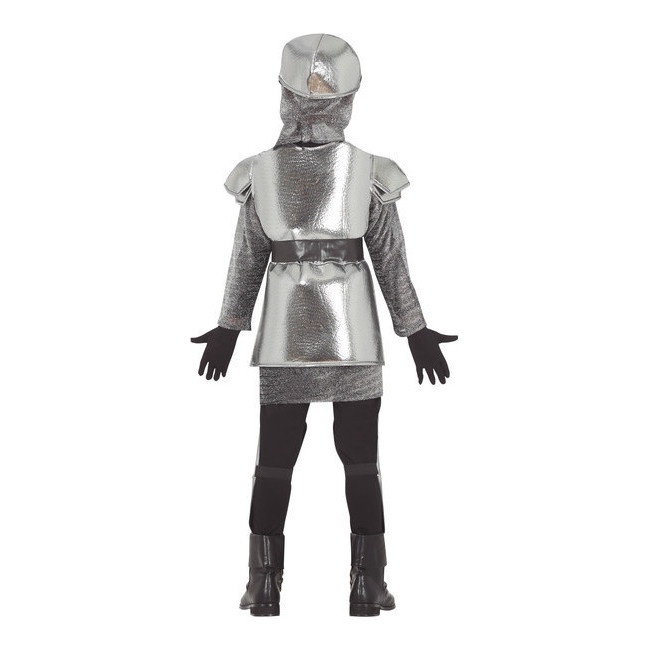 Foto lateral/trasera del modelo de caballero medieval con armadura